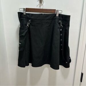 Black Techwear Cargo Mini Skirt with Grommet Strap and Pocket XL